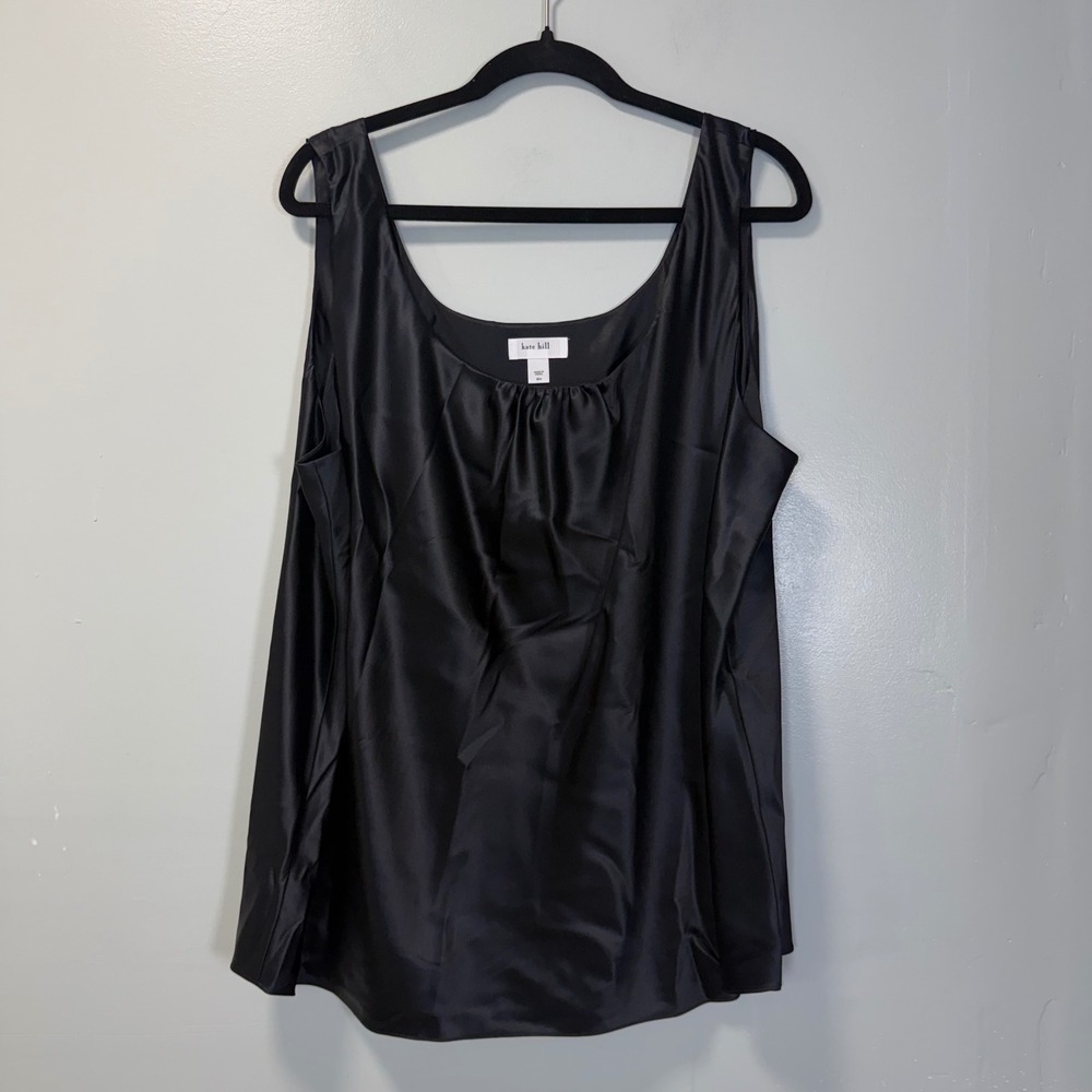 Kate Hill Silk Blend Sleeveless Formal Dressy Tank Top Black Plus Size 22W